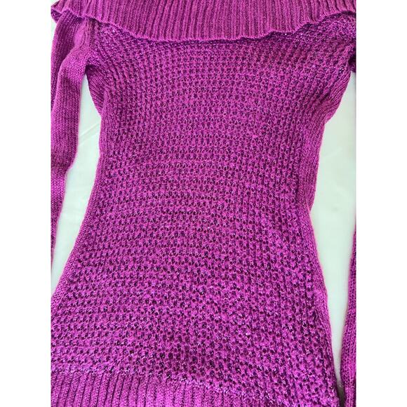 Y2K Candie’s sweater size XS stretchy fold over off shoulders long sleeve sequin - Picture 2 of 8